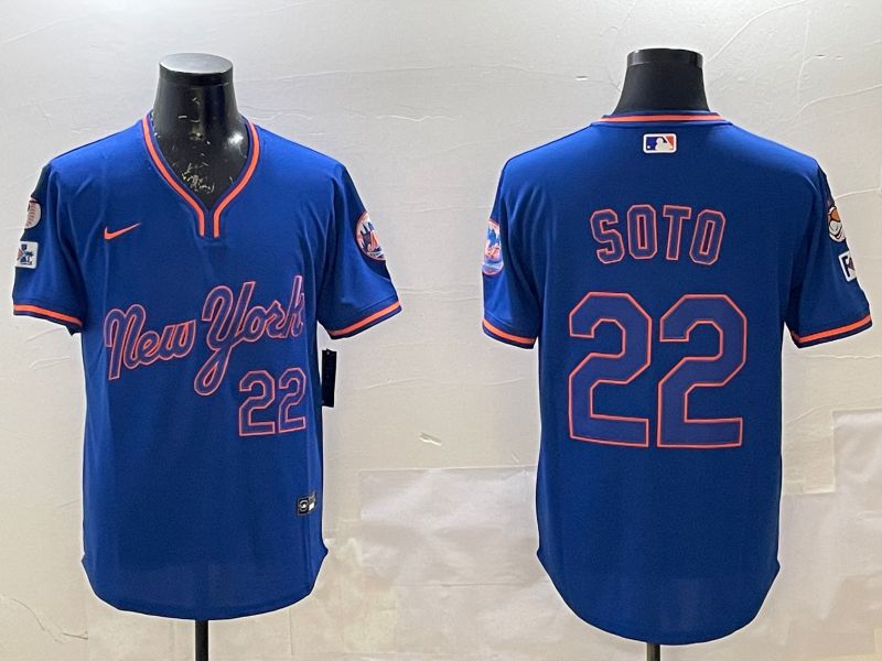 Men New York Mets #22 Soto Blue Throwback Game Nike 2025 MLB Jersey style 1